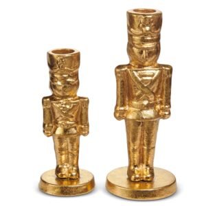 7" Gold Finish Nutcracker Candlesticks Set